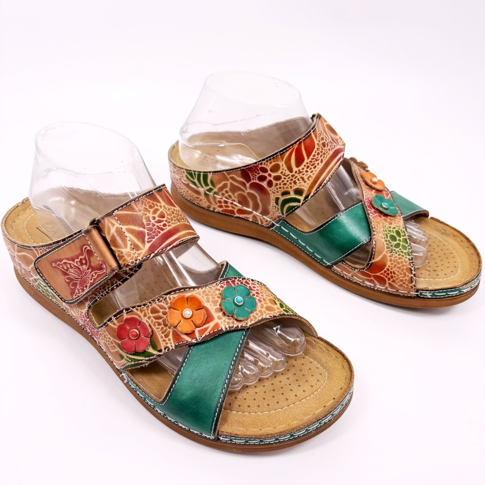 Spring Step L'Artiste Sandals 42 Goodys Floral Leather Slides Slip On Shoes